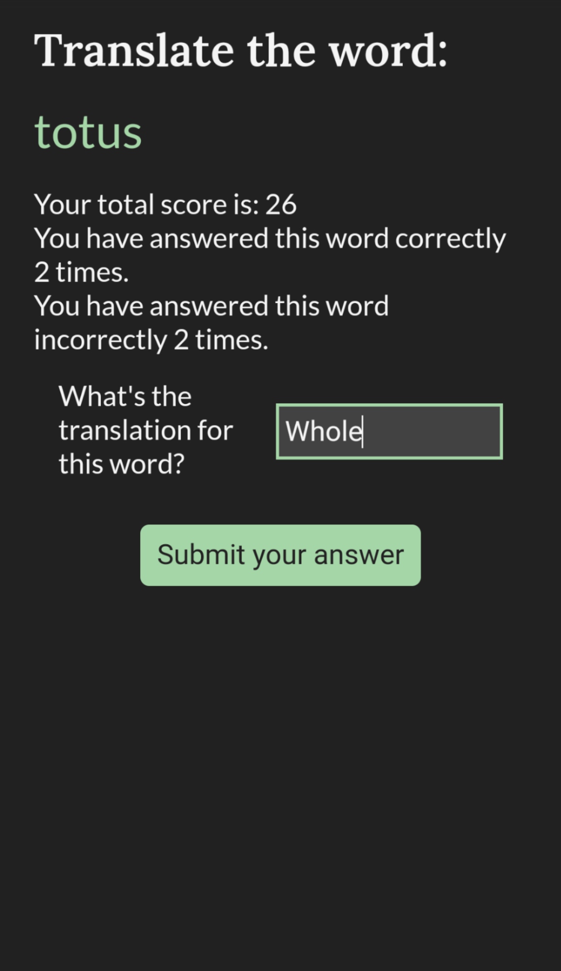The quiz feature of Spaced Repetition, a langauge learning app